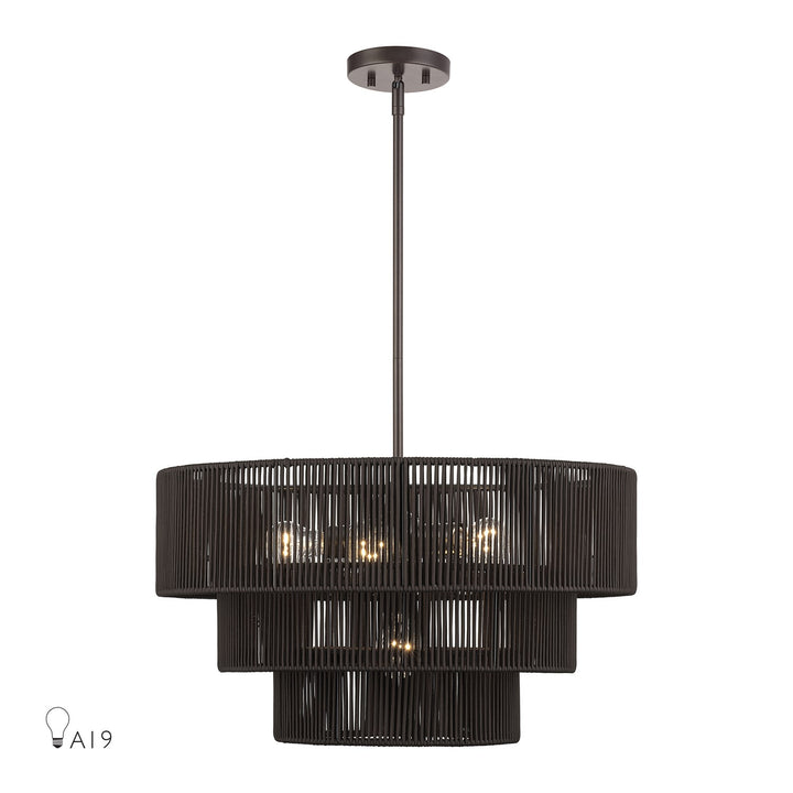 6 Light English Bronze Pendant Chandelier by Livex Lighting