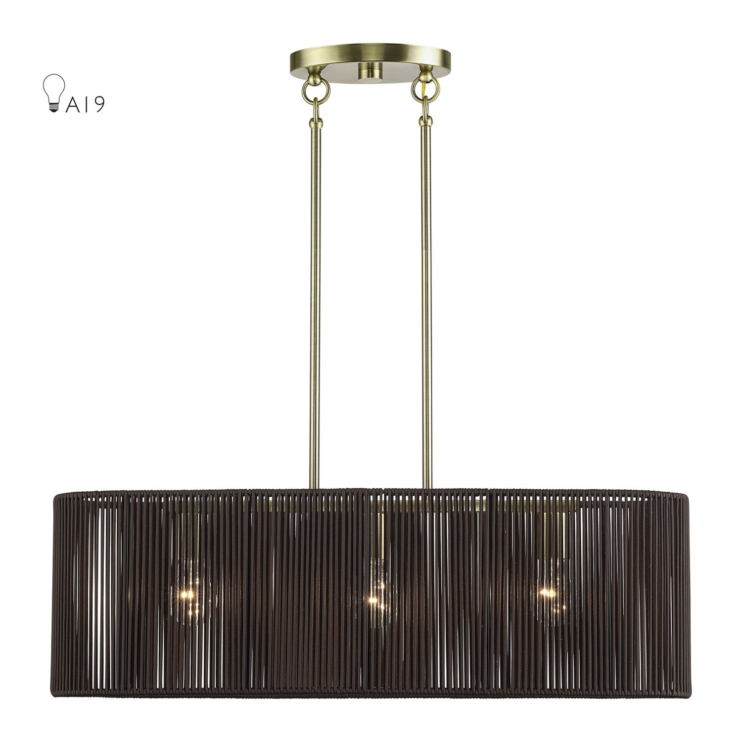 3 Light Antique Brass Medium Linear Chandelier by Livex Lighting