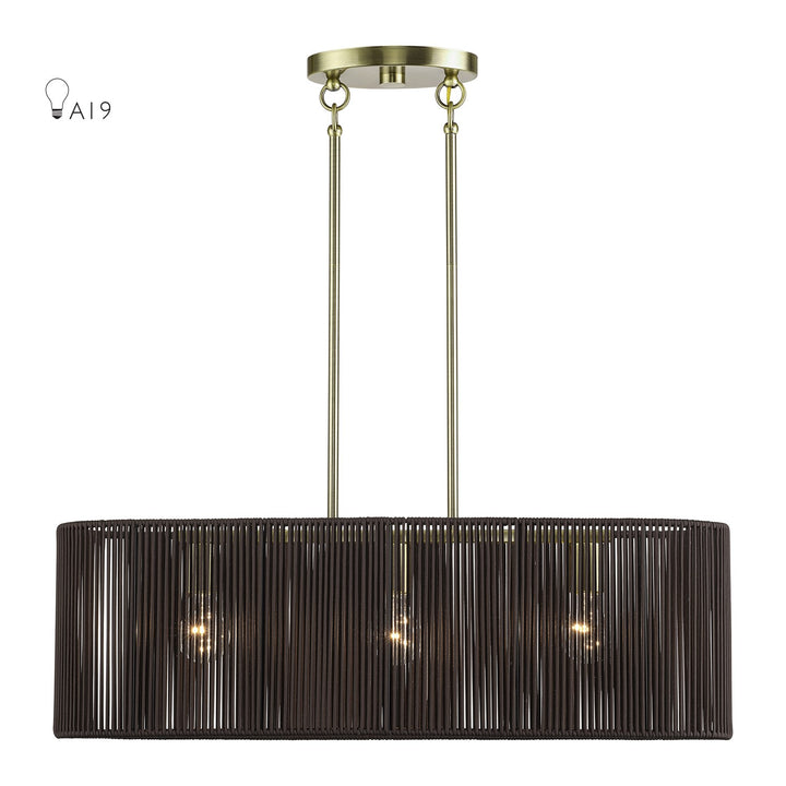 3 Light Antique Brass Medium Linear Chandelier by Livex Lighting
