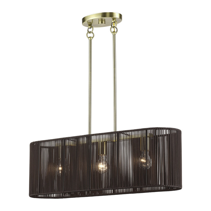 3 Light Antique Brass Medium Linear Chandelier