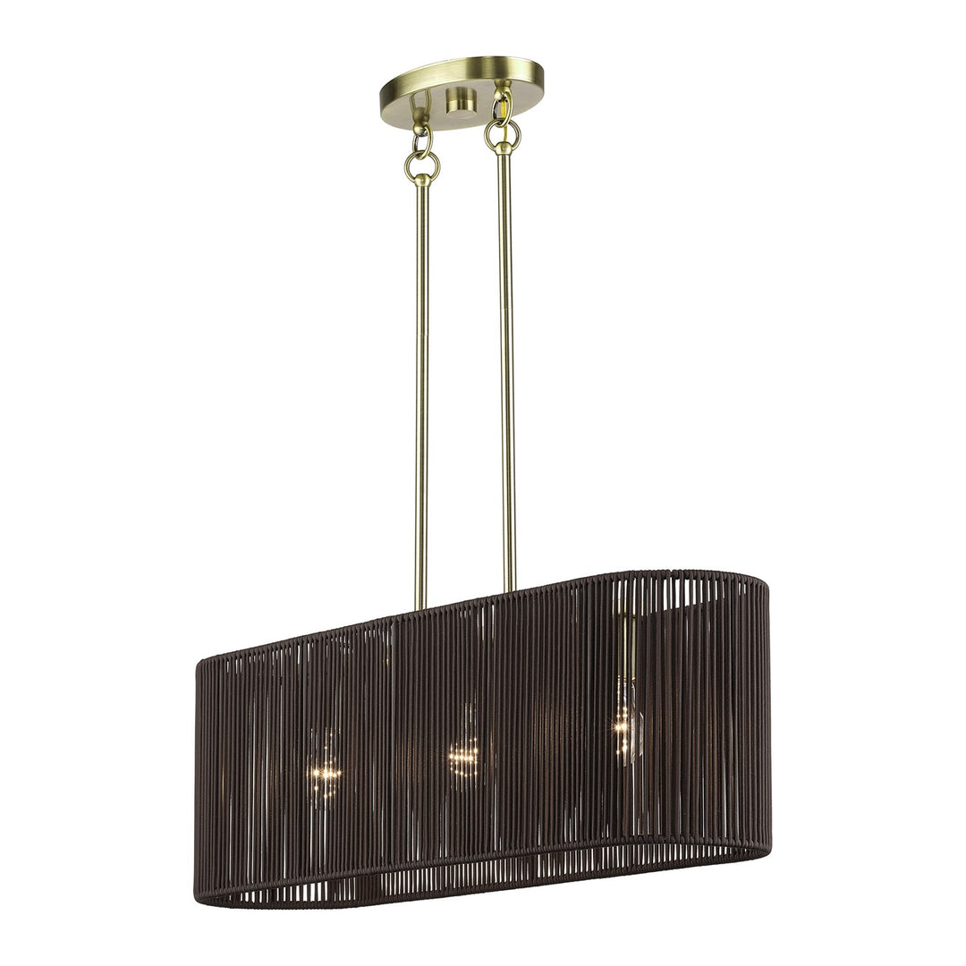 3 Light Antique Brass Medium Linear Chandelier