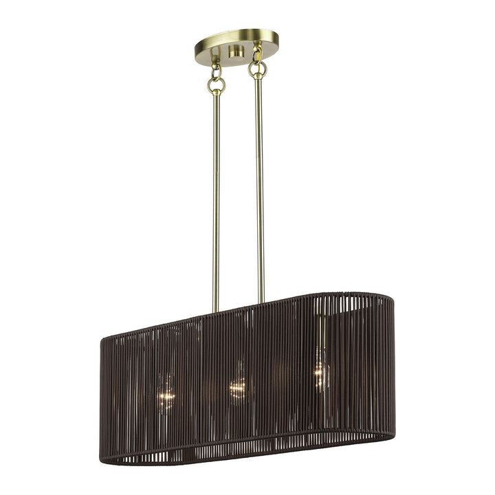 3 Light Antique Brass Medium Linear Chandelier