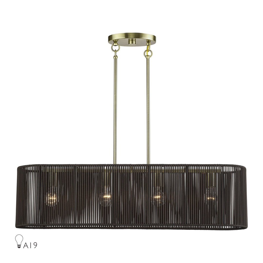 4 Light Antique Brass Large Linear Chandelier by Livex Lighting