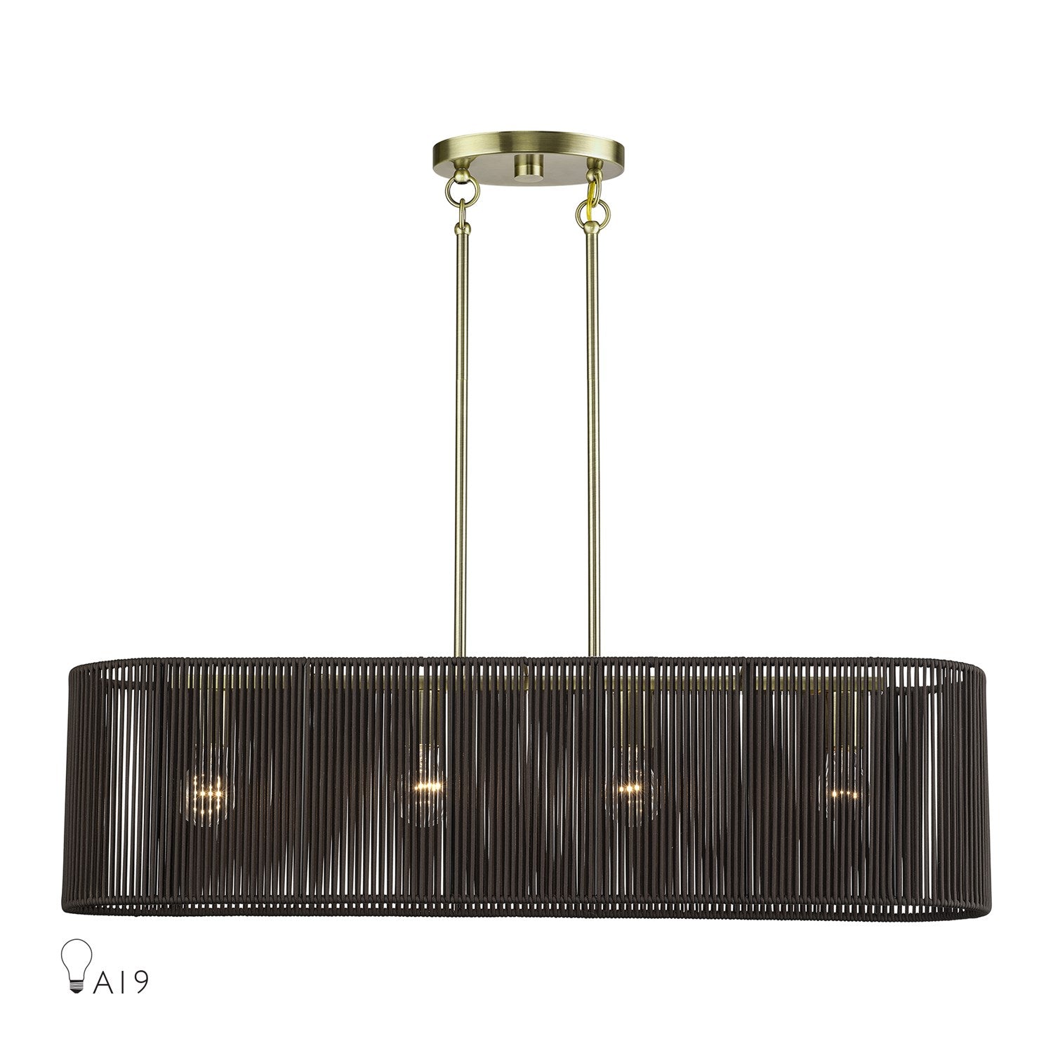 4 Light Antique Brass Large Linear Chandelier by Livex Lighting