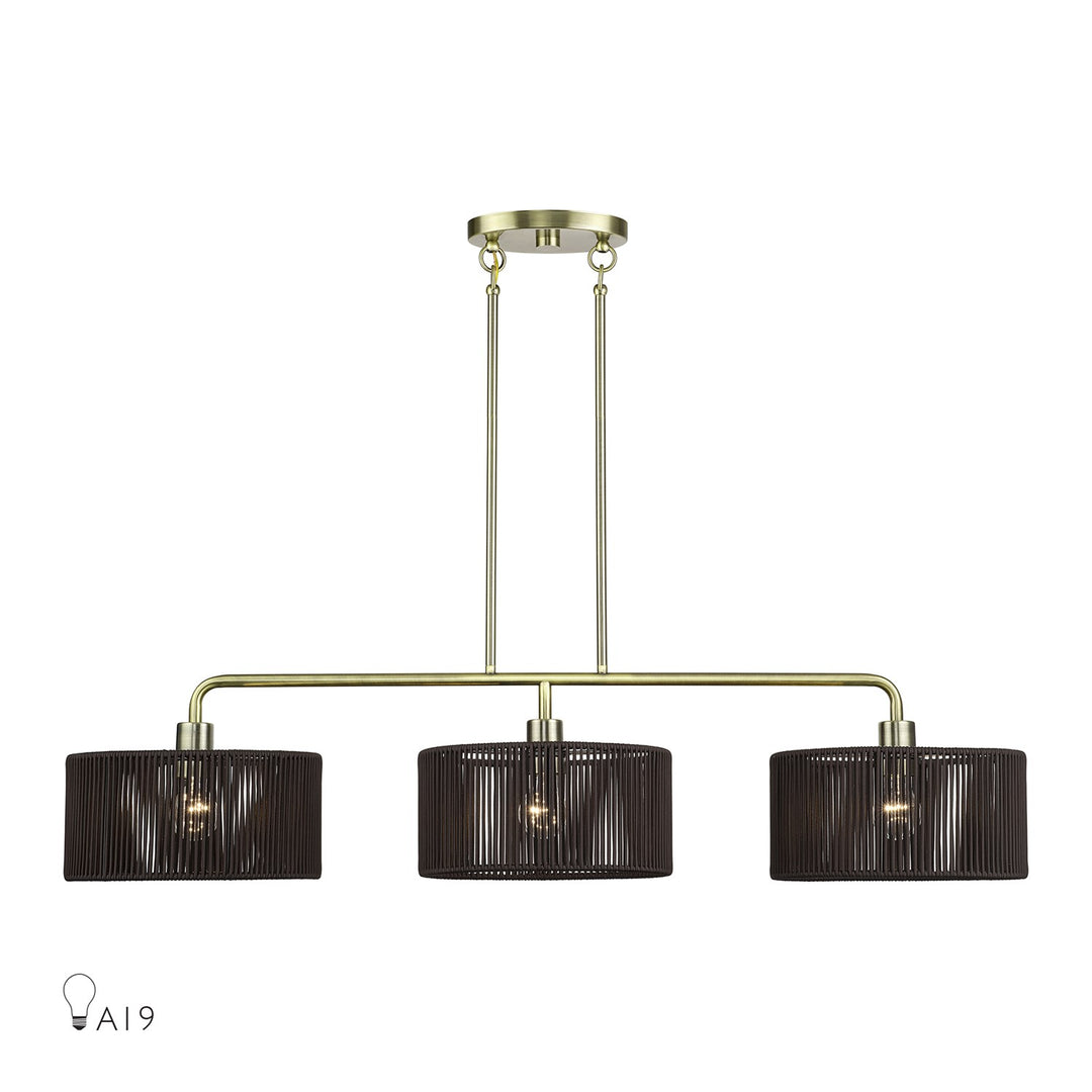 3 Light Antique Brass Extra Large Linear Chandelier by Livex Lighting