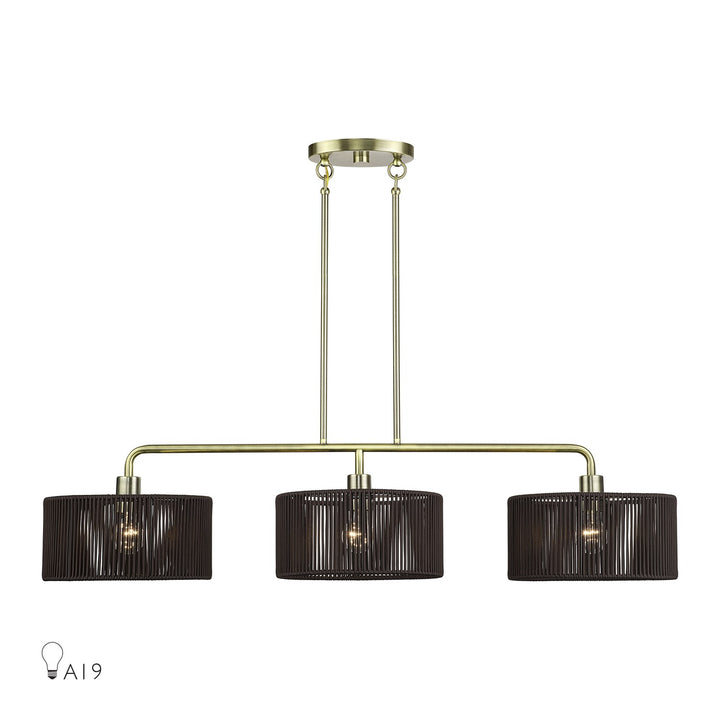 3 Light Antique Brass Extra Large Linear Chandelier by Livex Lighting