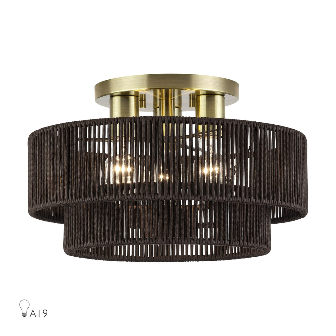 3 Light Antique Brass Large Semi-Flush by Livex Lighting