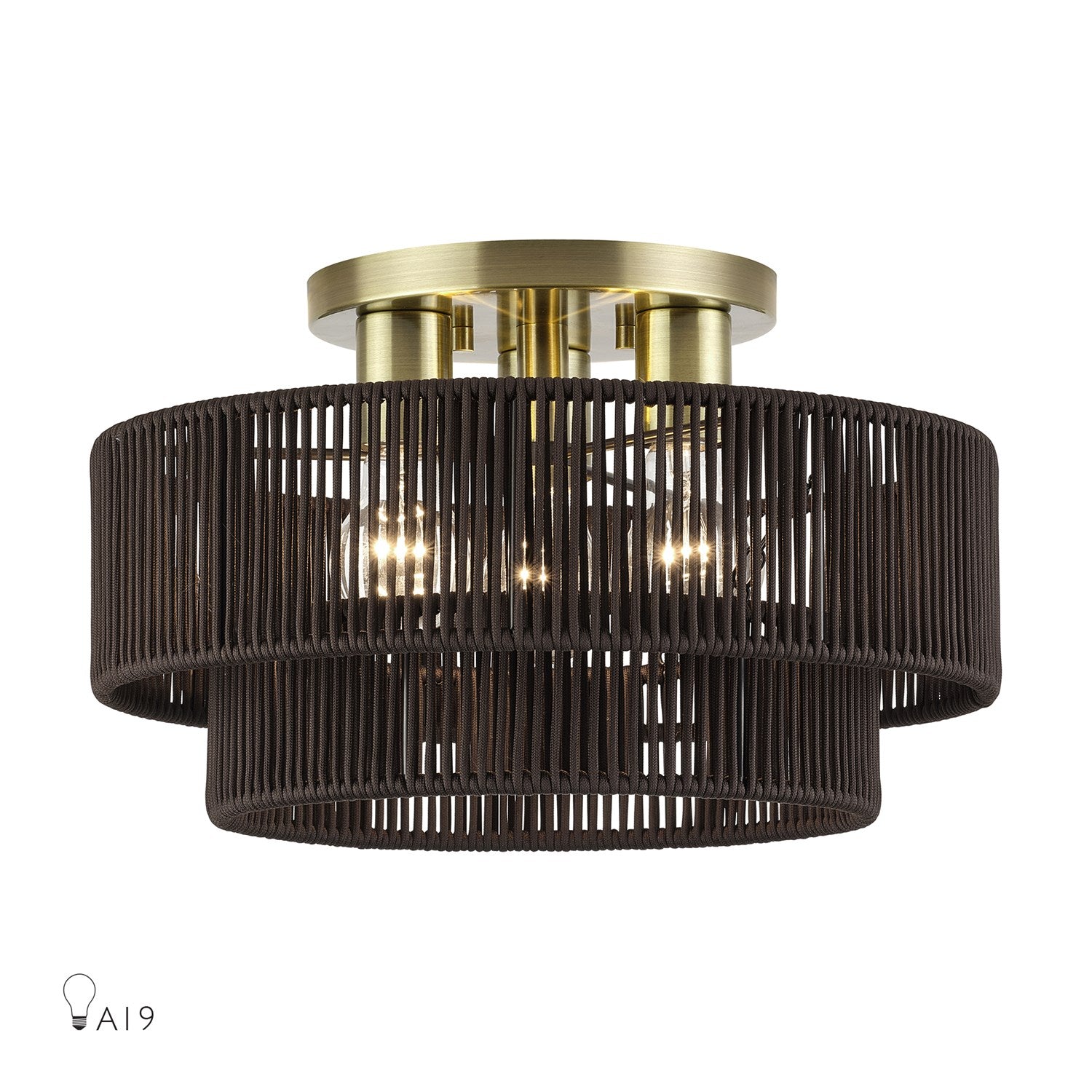 3 Light Antique Brass Large Semi-Flush by Livex Lighting