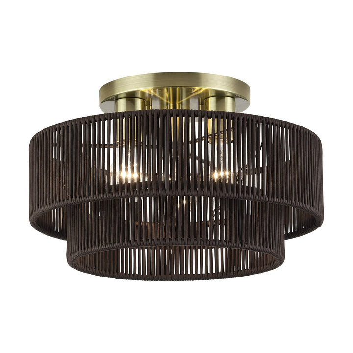 3 Light Antique Brass Large Semi-Flush