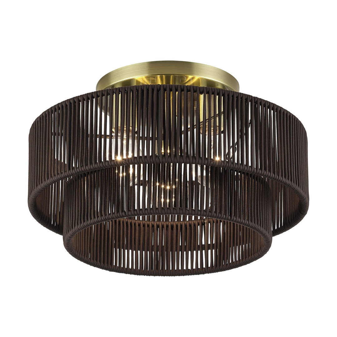 3 Light Antique Brass Large Semi-Flush