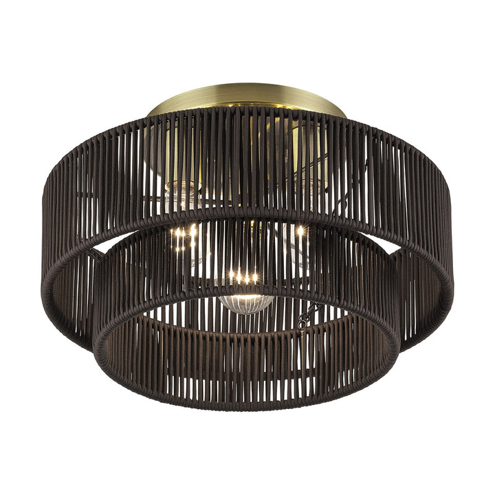 3 Light Antique Brass Large Semi-Flush