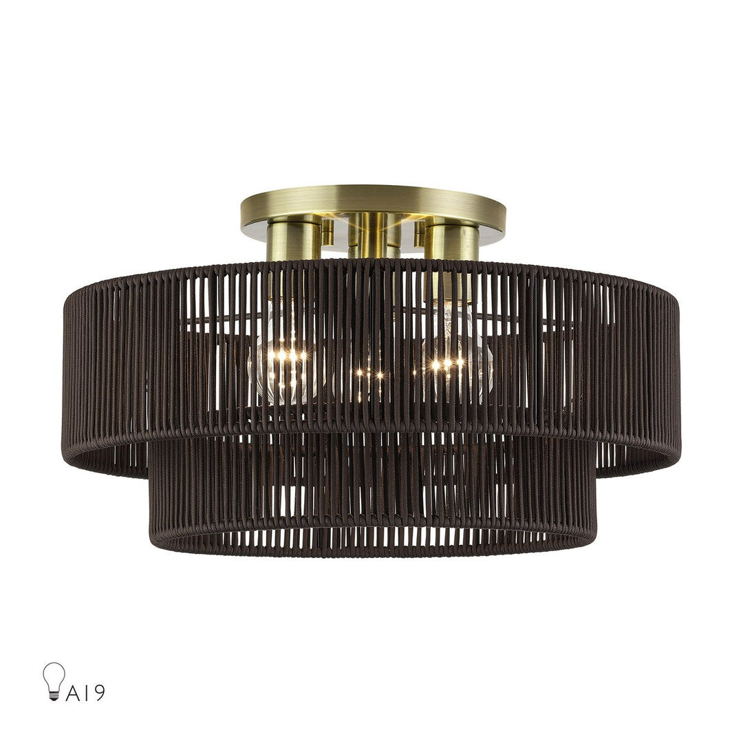 3 Light Antique Brass Large Semi-Flush by Livex Lighting