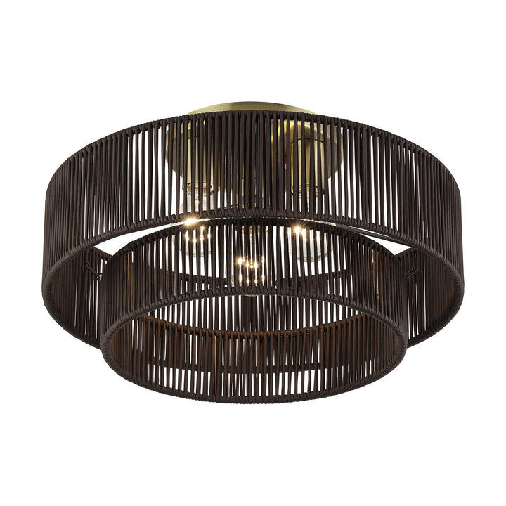 3 Light Antique Brass Large Semi-Flush