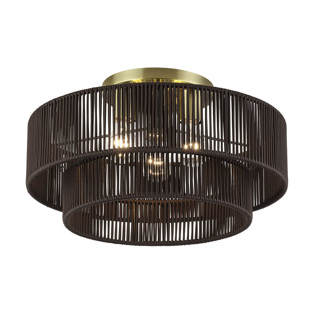 3 Light Antique Brass Large Semi-Flush