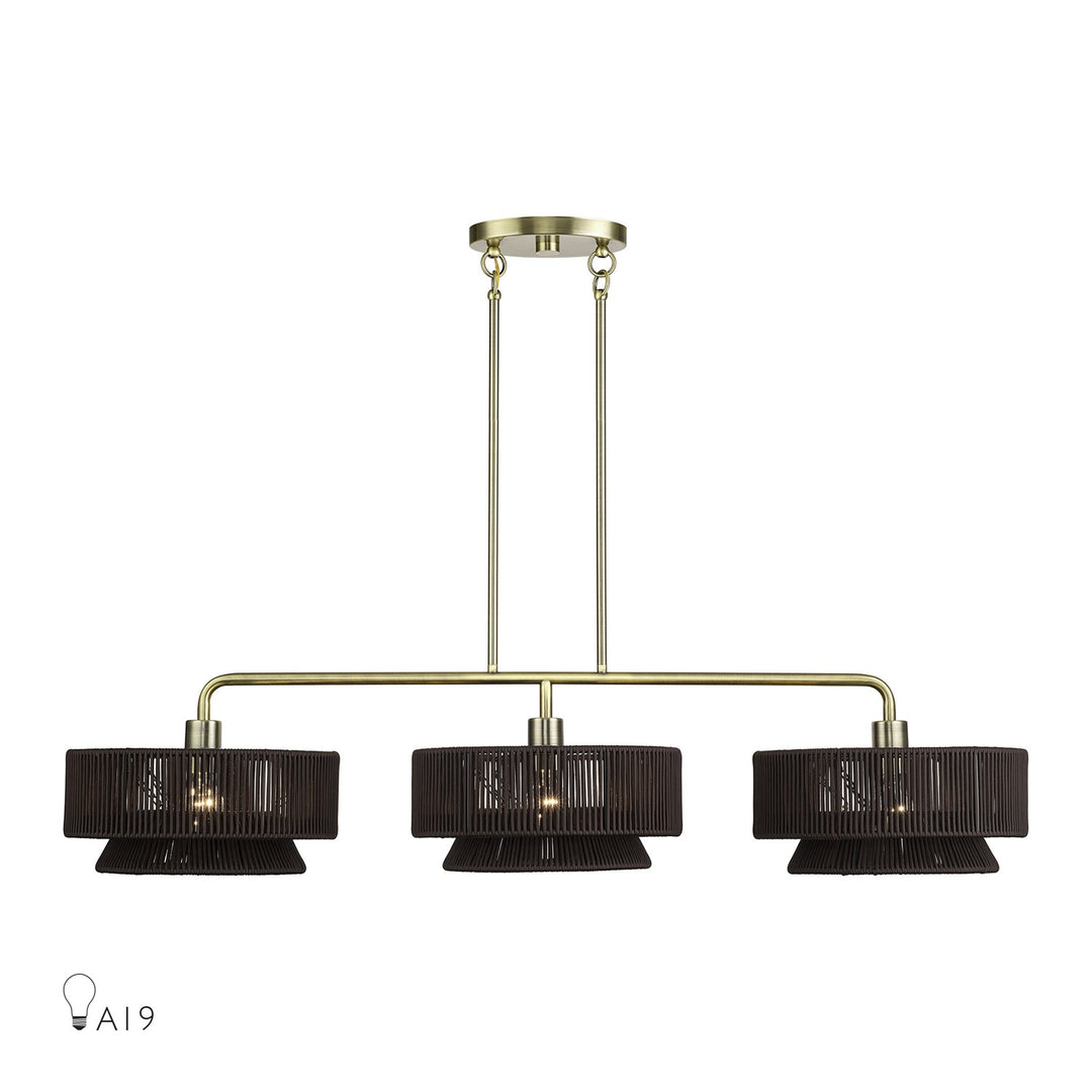 3 Light Antique Brass Extra Large Linear Chandelier by Livex Lighting