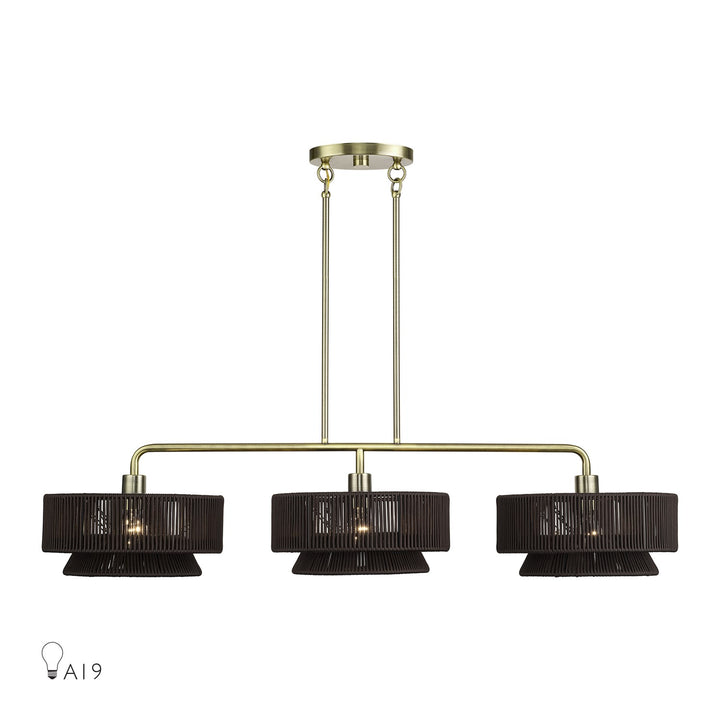 3 Light Antique Brass Extra Large Linear Chandelier by Livex Lighting
