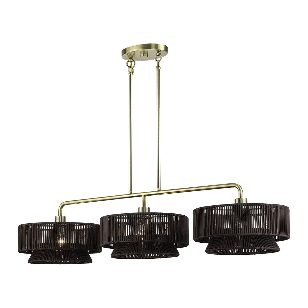 3 Light Antique Brass Extra Large Linear Chandelier