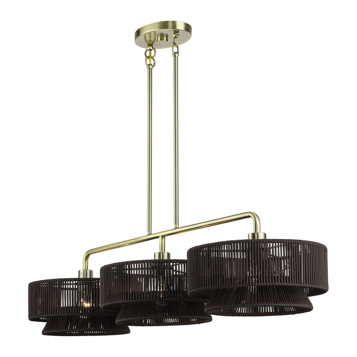3 Light Antique Brass Extra Large Linear Chandelier