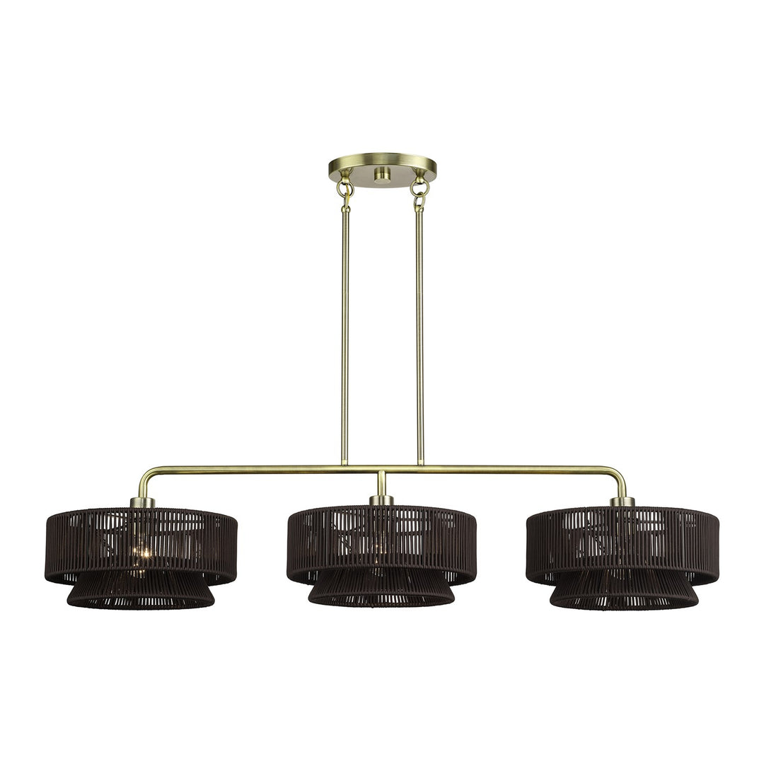 3 Light Antique Brass Extra Large Linear Chandelier
