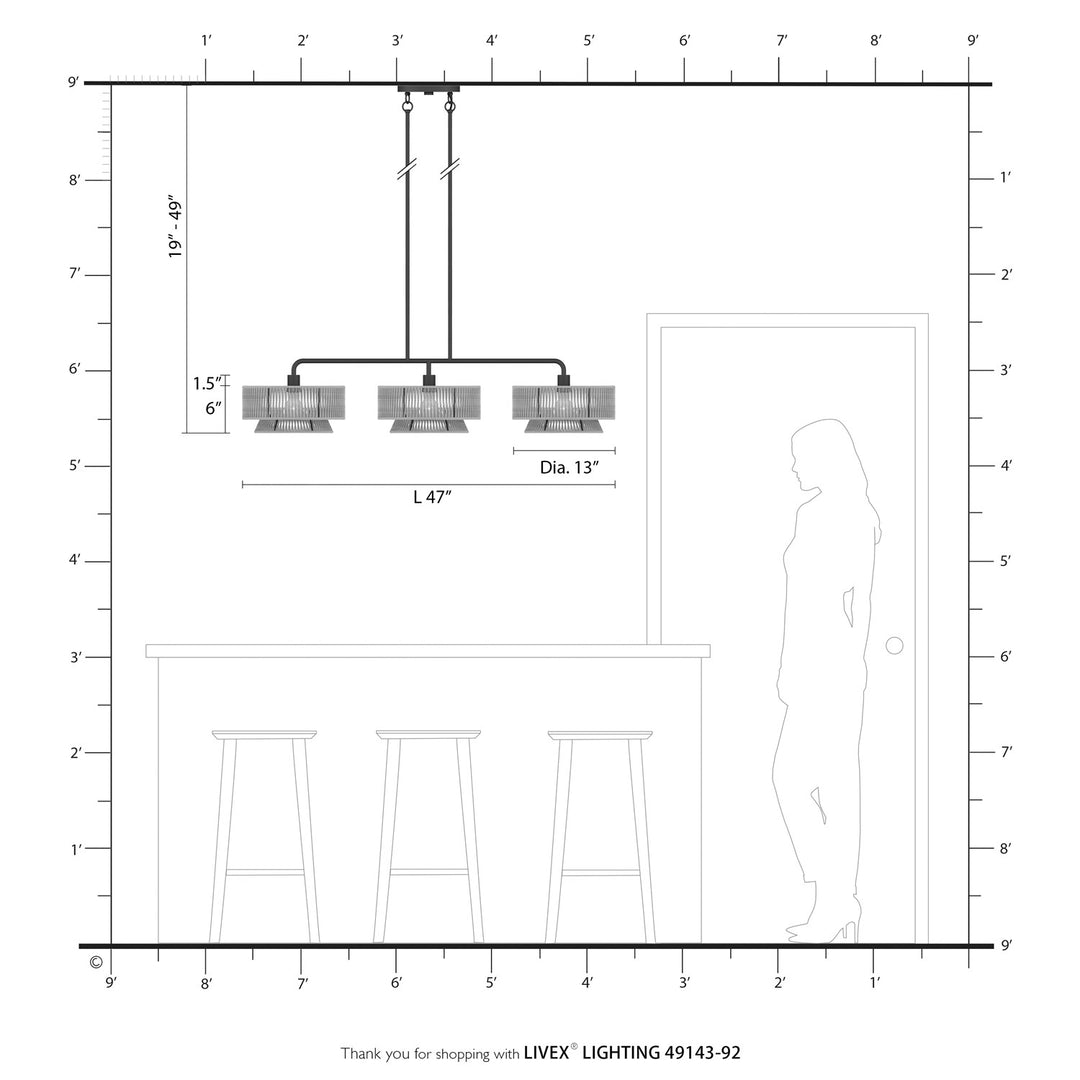 3 Light English Bronze Extra Large Linear Chandelier