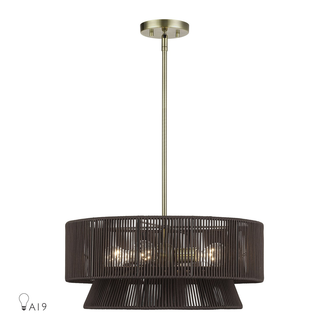 4 Light Antique Brass Pendant Chandelier by Livex Lighting