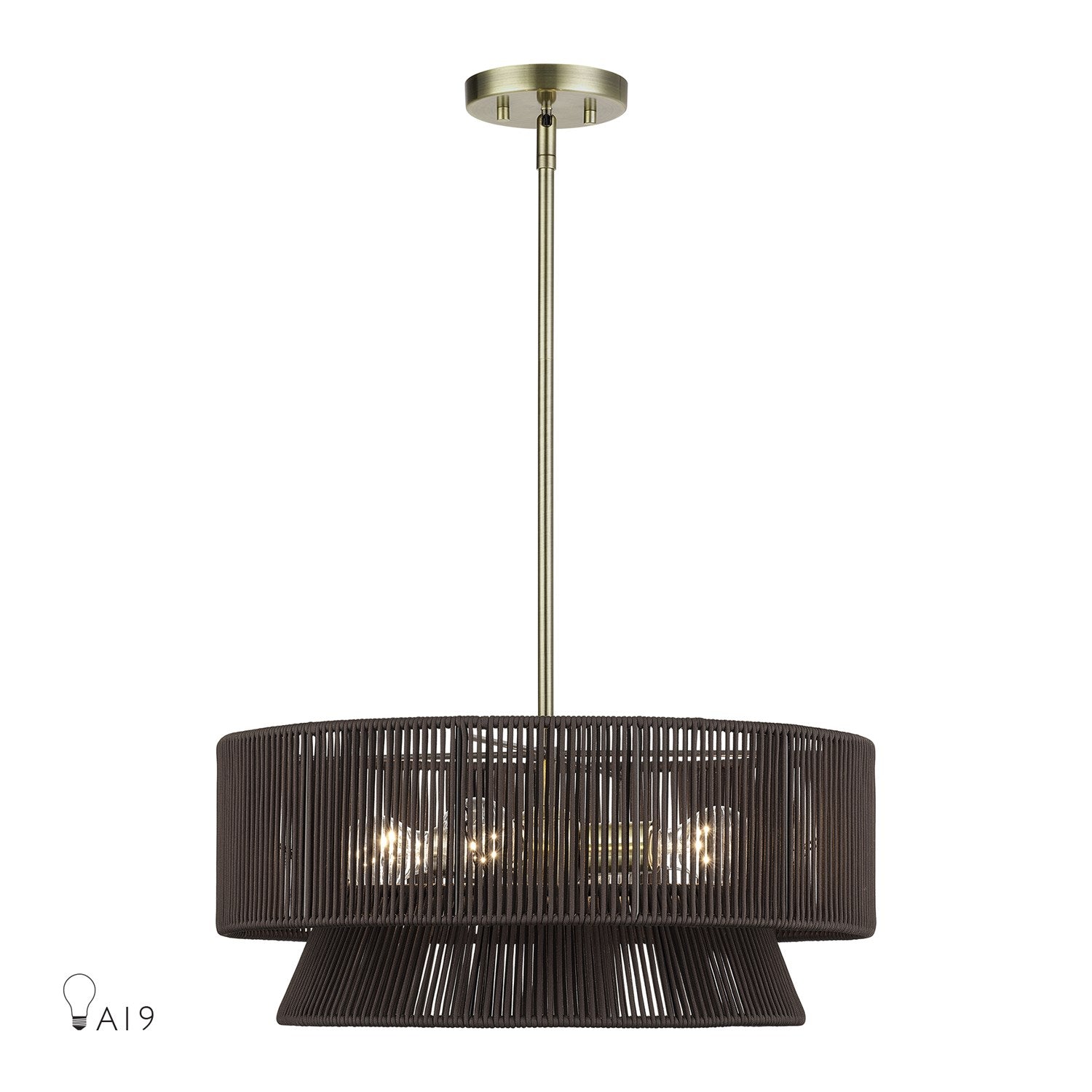 4 Light Antique Brass Pendant Chandelier by Livex Lighting