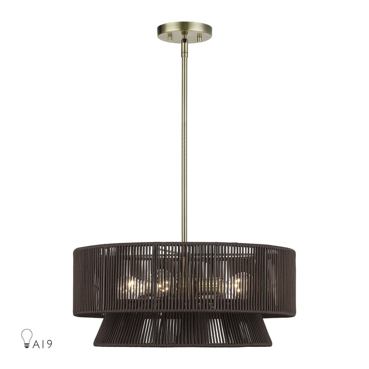 4 Light Antique Brass Pendant Chandelier by Livex Lighting