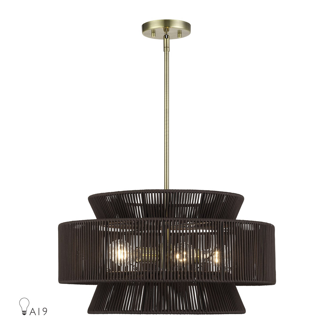 5 Light Antique Brass Pendant Chandelier by Livex Lighting