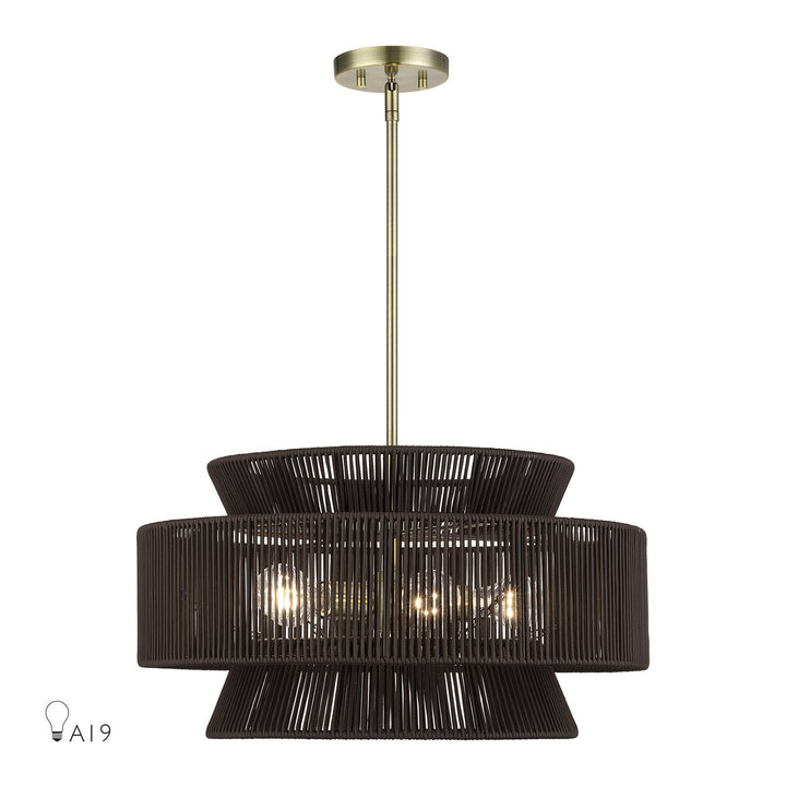 5 Light Antique Brass Pendant Chandelier by Livex Lighting
