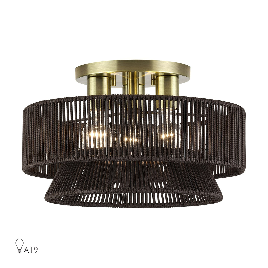 3 Light Antique Brass Large Semi-Flush by Livex Lighting
