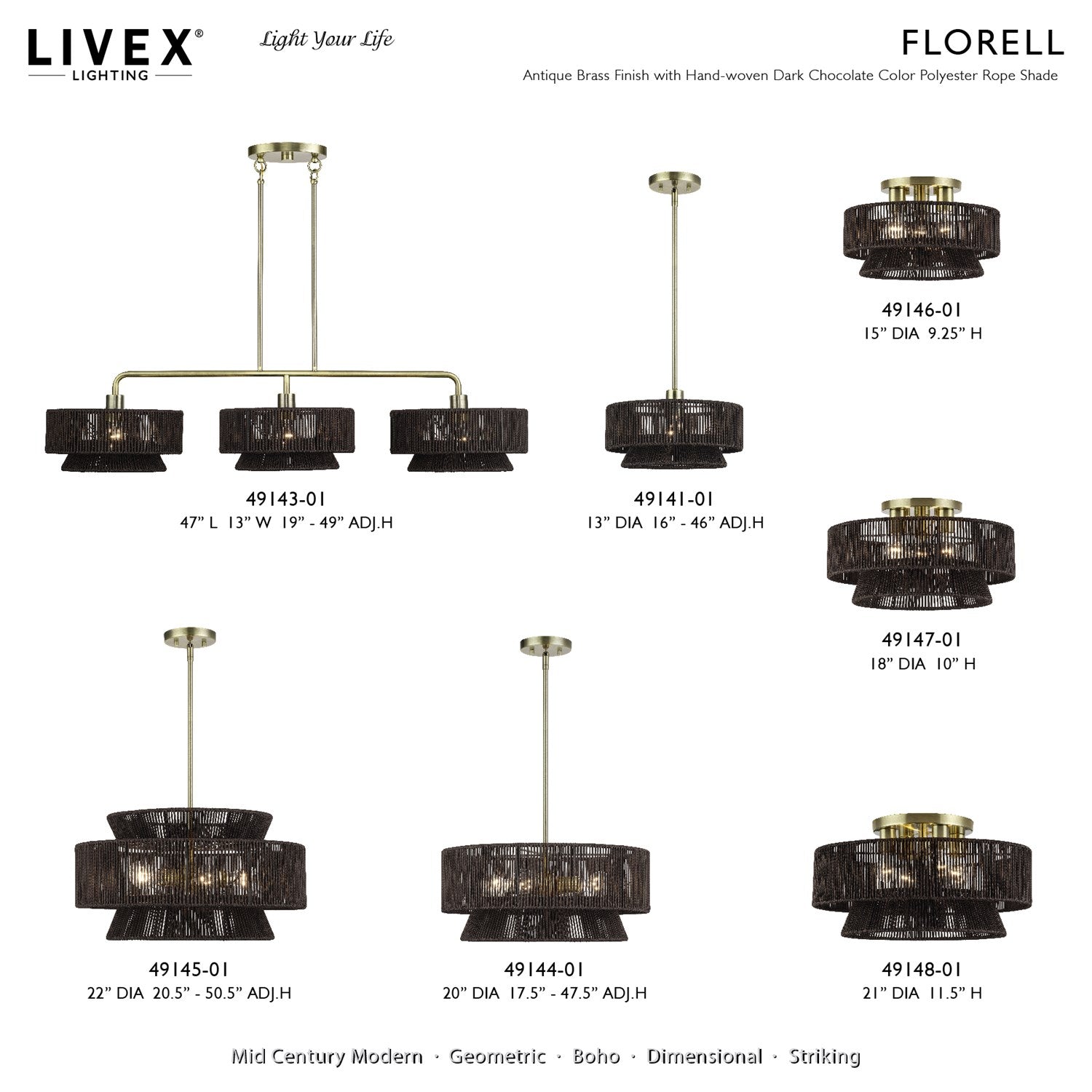 3 Light Antique Brass Large Semi-Flush