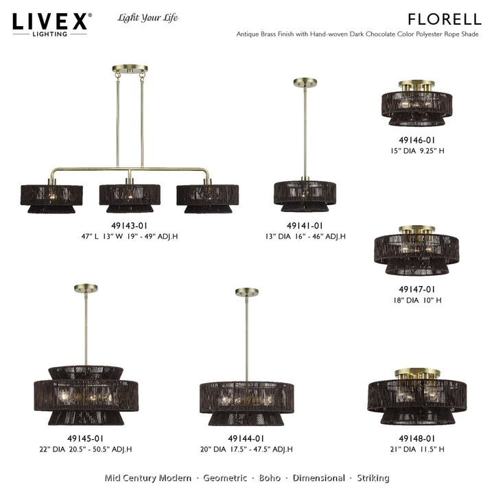 3 Light Antique Brass Large Semi-Flush
