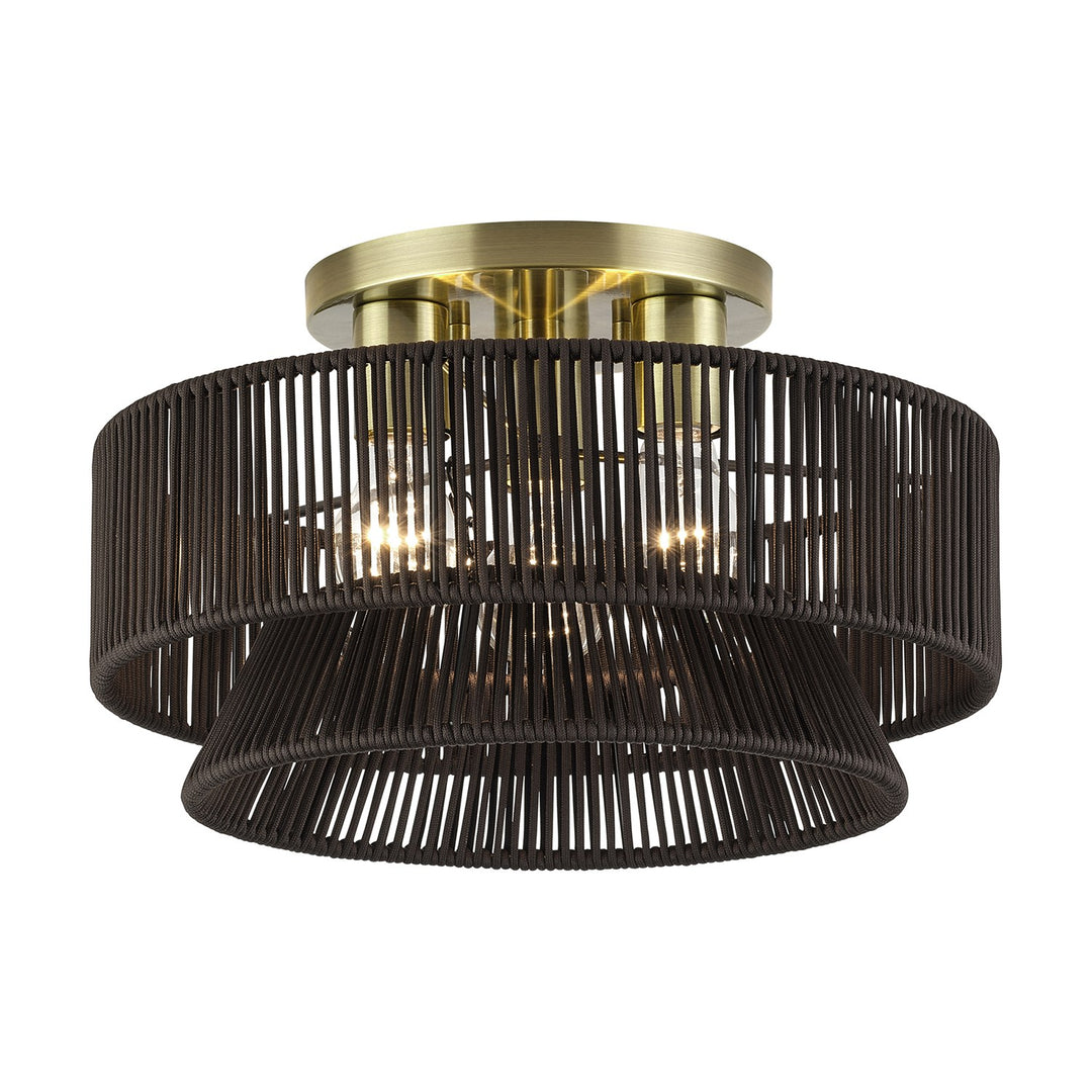 3 Light Antique Brass Large Semi-Flush