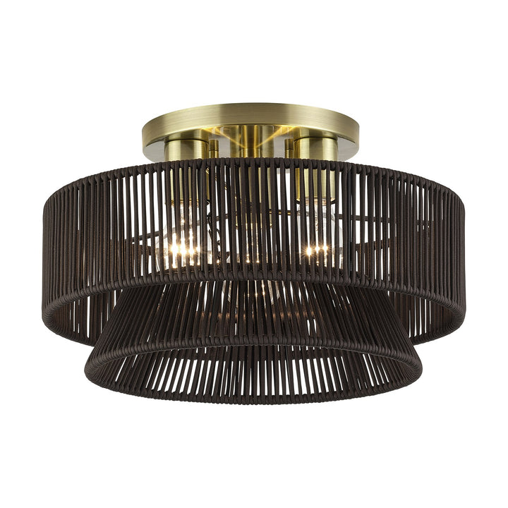 3 Light Antique Brass Large Semi-Flush
