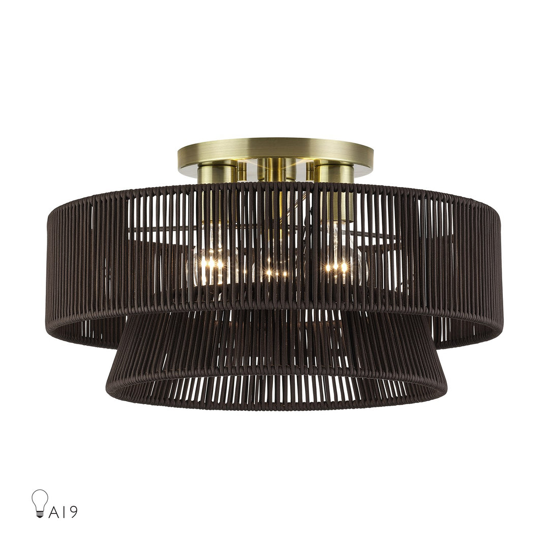 3 Light Antique Brass Large Semi-Flush by Livex Lighting