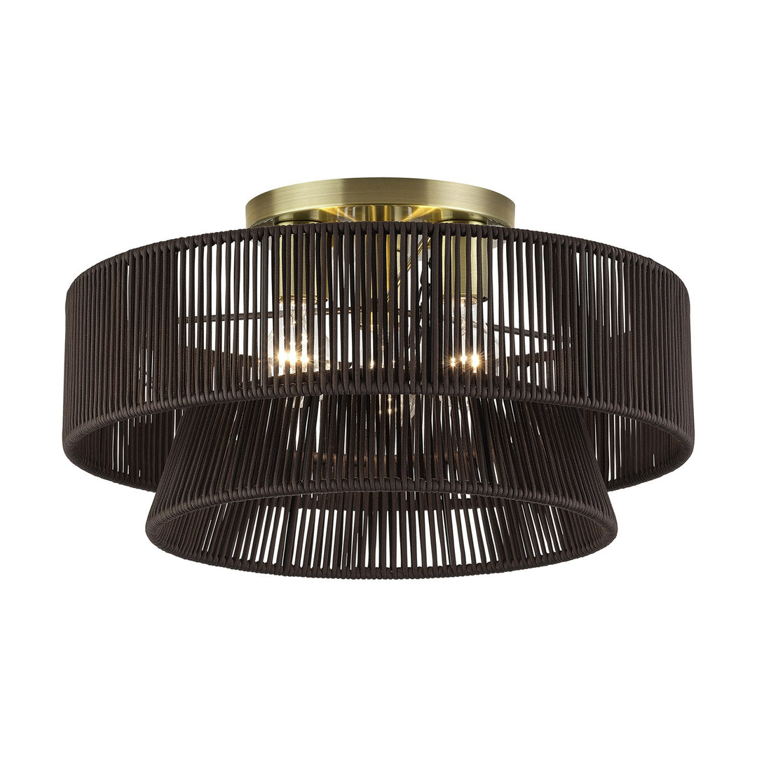 3 Light Antique Brass Large Semi-Flush