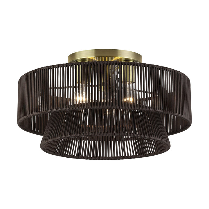 3 Light Antique Brass Large Semi-Flush