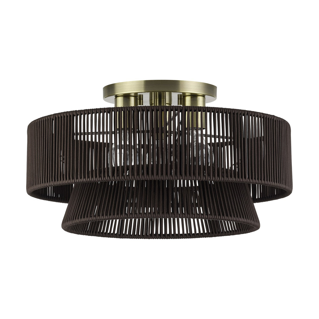 3 Light Antique Brass Large Semi-Flush