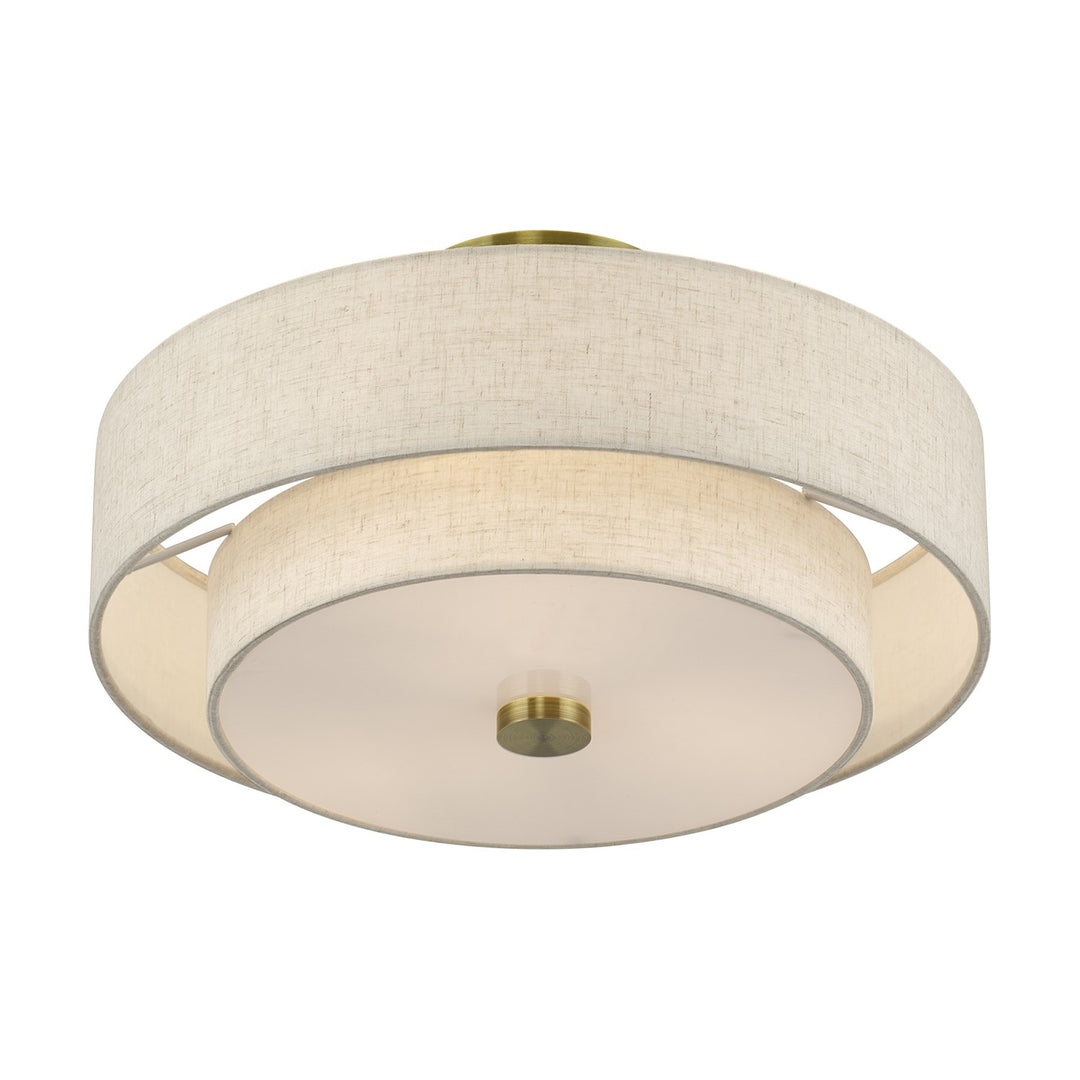 3 Light Antique Brass Large Semi-Flush