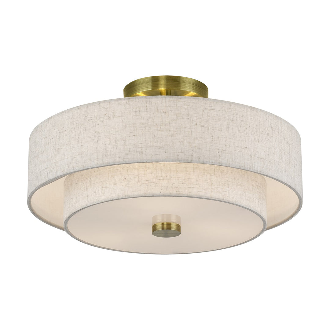 3 Light Antique Brass Large Semi-Flush