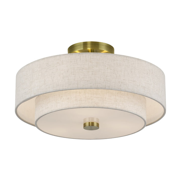 3 Light Antique Brass Large Semi-Flush