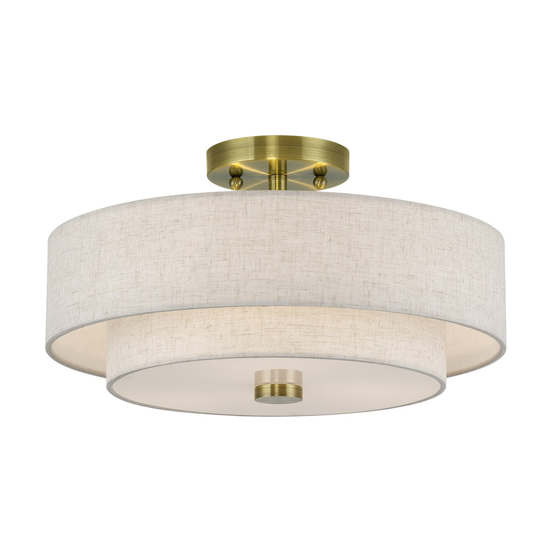 3 Light Antique Brass Large Semi-Flush