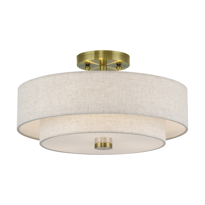3 Light Antique Brass Large Semi-Flush