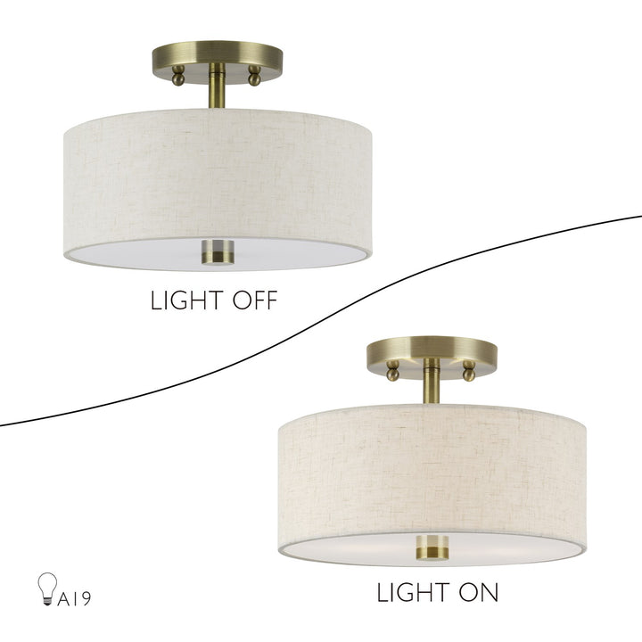 2 Light Antique Brass Medium Semi-Flush