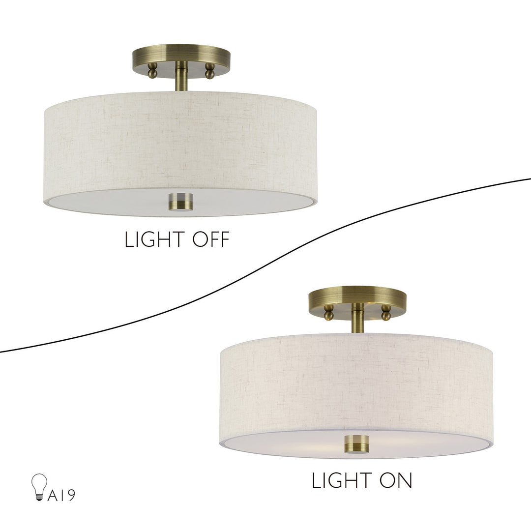 2 Light Antique Brass Medium Semi-Flush