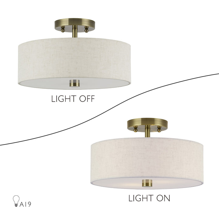 2 Light Antique Brass Medium Semi-Flush
