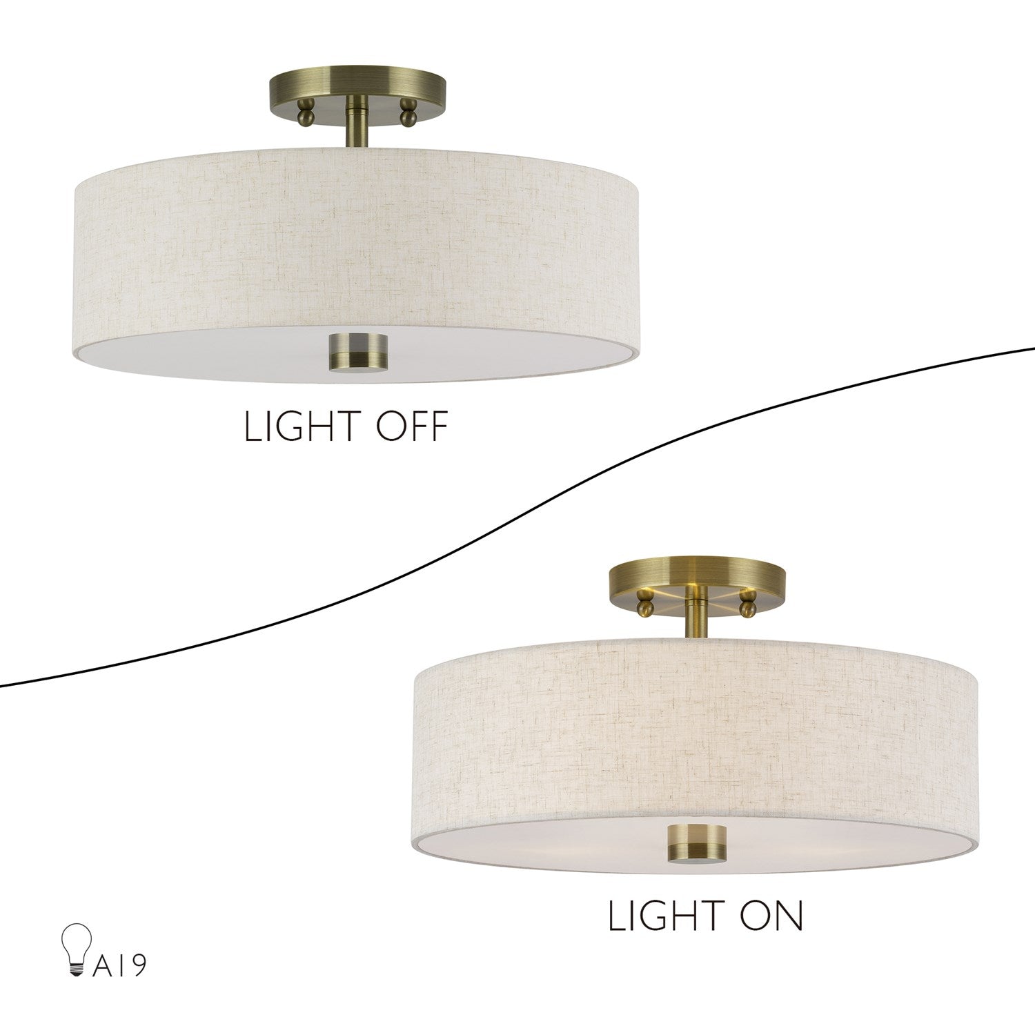 3 Light Antique Brass Large Semi-Flush