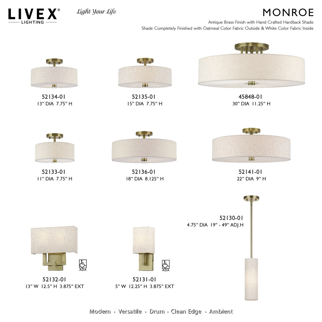 3 Light Antique Brass Large Semi-Flush