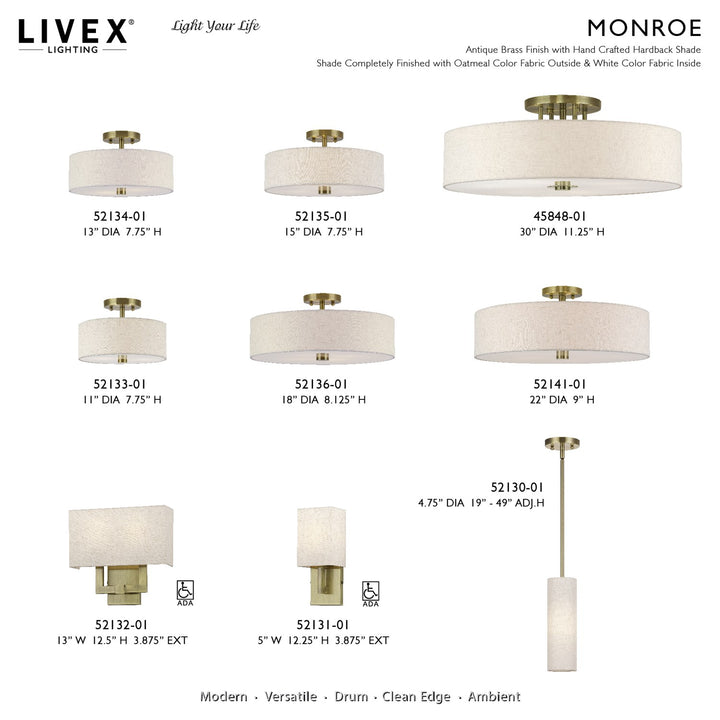 3 Light Antique Brass Large Semi-Flush