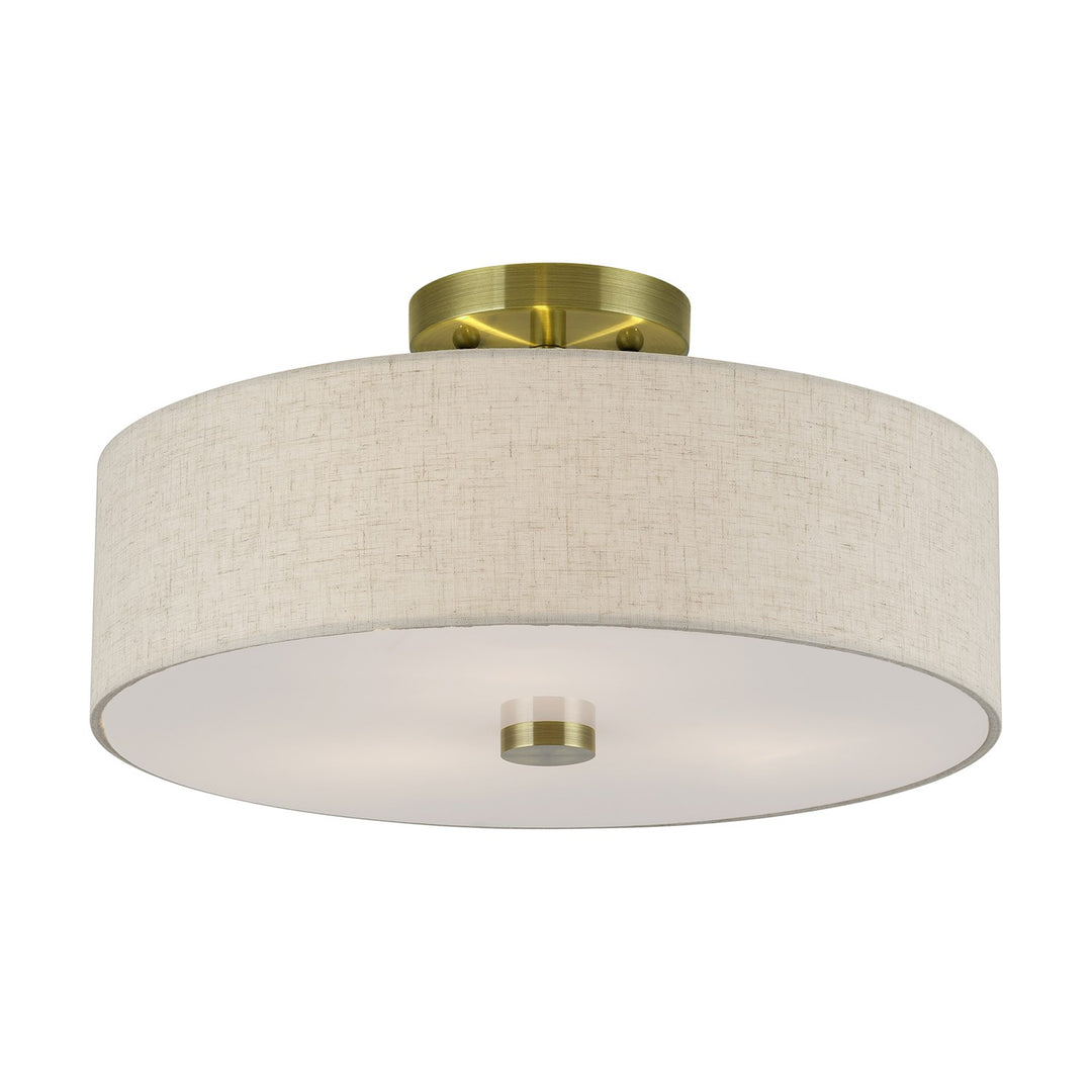 3 Light Antique Brass Large Semi-Flush